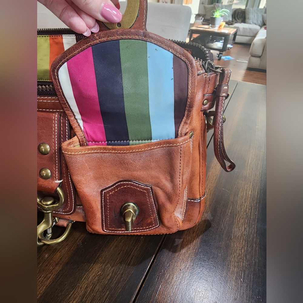 Coach Two-Tone Brown Leather Shoulder Bag - Picture 6 of 14